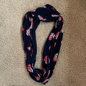 LOFT Navy and Pink Floral Infinity Scarf